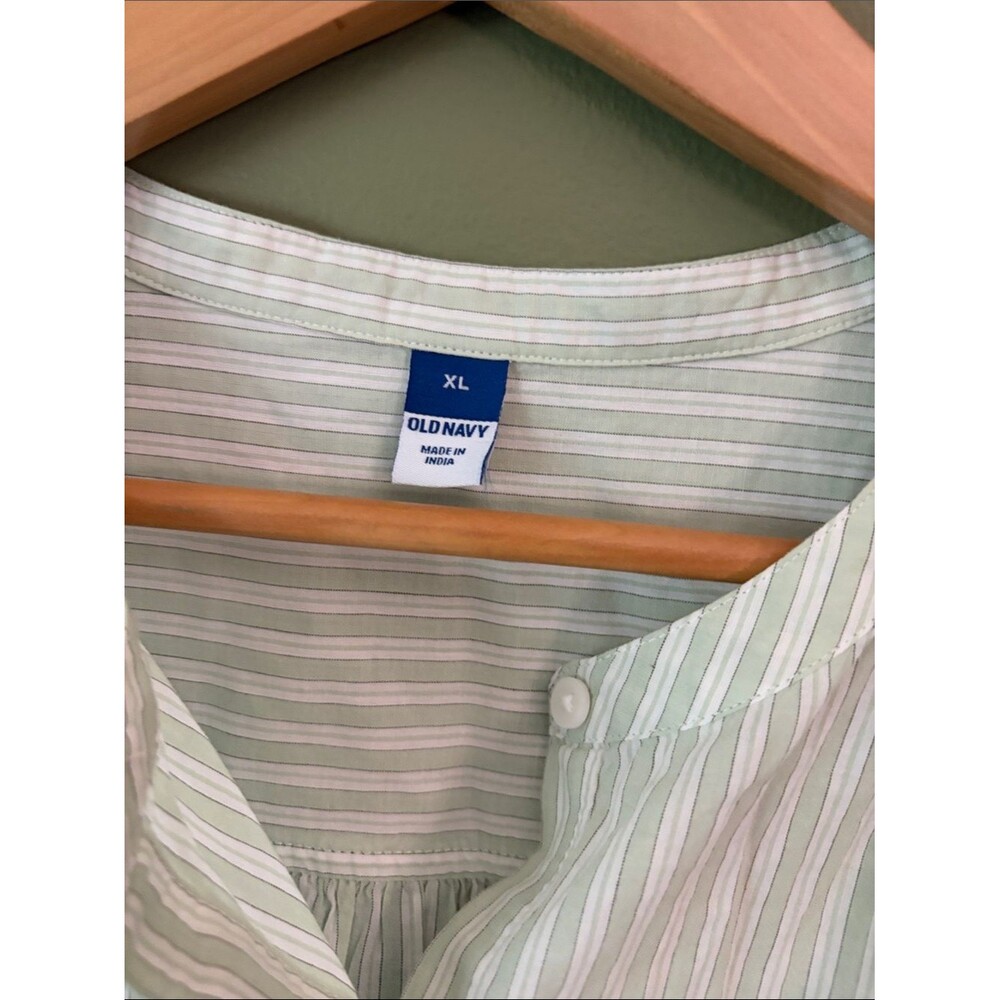 NWT Old Navy Flutter Sleeve Button Down Shirt GReen Striped Sz XL - Picture 3 of 7